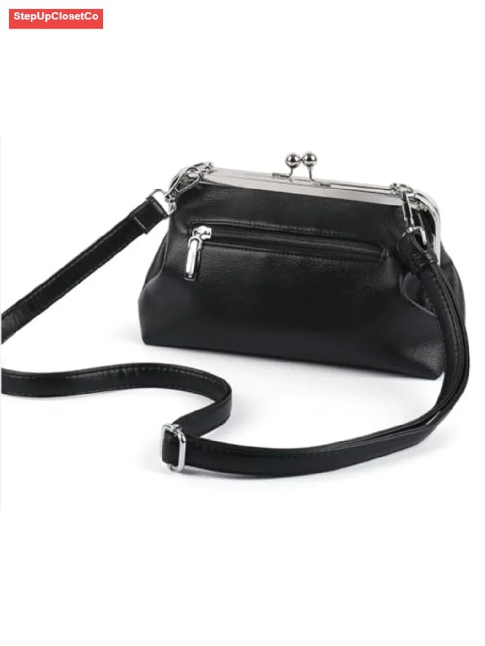Slouchy Faux Leather Hobo Bag - Kiss Lock Crossbody Shoulder Purse